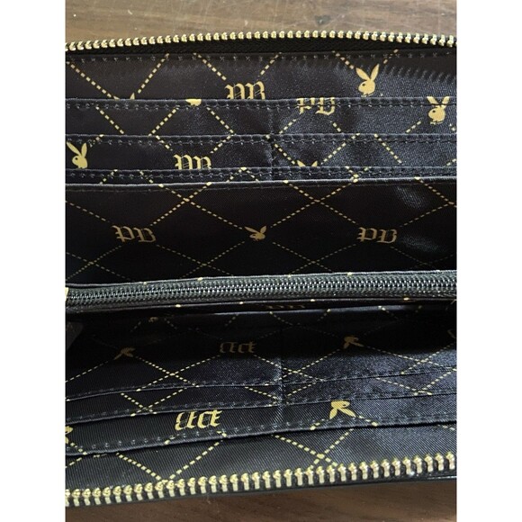 Black Faux Leather Embossed Playboy Wallet with Gold Plate Logo And PB Charm - Picture 8 of 14